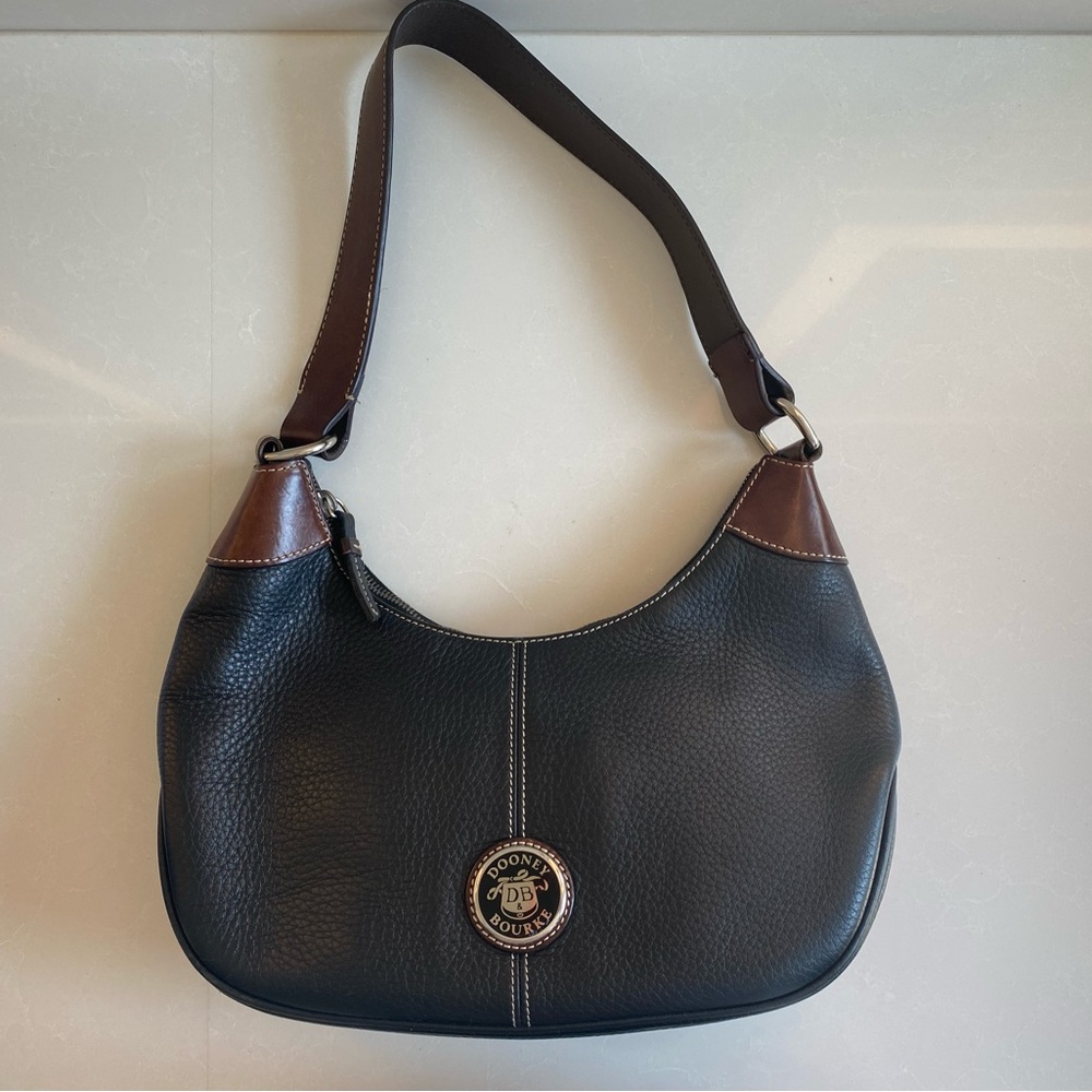 Vintage Dooney and Bourke Black and Brown Pebbled Grain Leather Hobo Bag